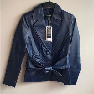 Indigo Blue Leather Jacket by Colleen Lopez